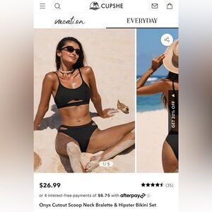 Onyx Cutout Scoop Neck Bralette & Hipster Bikini Set